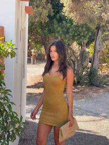 New Summer Gold Spaghetti Strap Dress, Elegant For Dates And Vacations - Gold - View 8