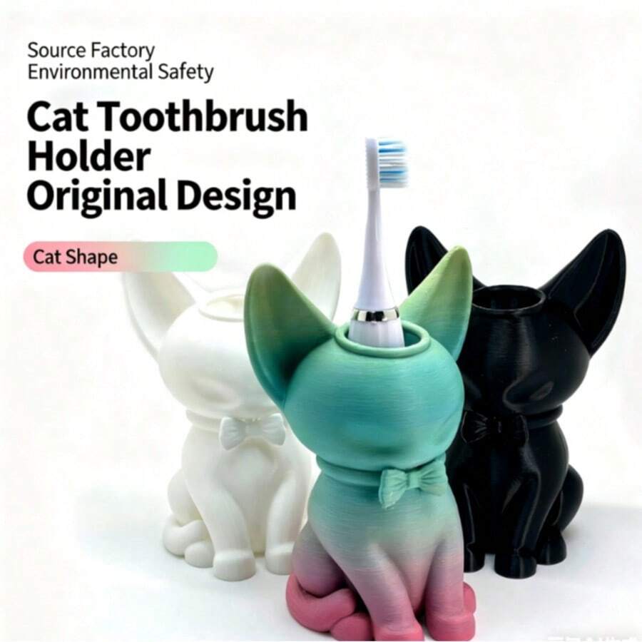 1pc Unisex Cat Couples Essential Original Cute Cat Design Electric Toothbrush Holder PLA Material Toothpaste & Toothbrush Storage Rack No Drilling Required Gift For Friends & Couples - Multicolor - View 1