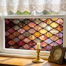 1/3/5pcs Colorful Geometric Pattern Glass Window Film, Removable Glue-Free Static Cling Frosted Privacy Decorative Sticker, Suitable For Bathroom Home Decor Window - Geometric Frosted Film - View 7