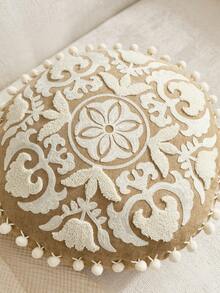 1件传统骆驼图案刺绣圆形抱枕套，春夏花卉图案，适合室内装饰，四季皆宜，不含枕芯 - 駝色 - 查看 7