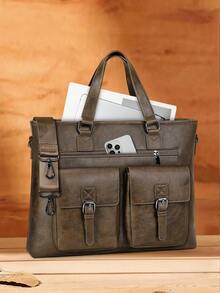 Serviette pour hommes de 15,6 pouces, sac pour ordinateur portable en PU, grande capacité, imperméable, convient pour le travail, les affaires et les voyages - Multicolore - Voir 12