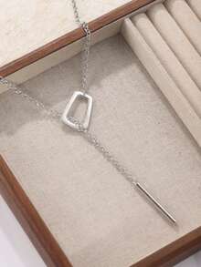 长款银色大吊坠，女士夸张粗银Y形项链，独特粗铜链可调节围巾式项链，优雅锁骨项链 - 銀色 - 查看 7