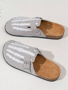 2026 New Men's And Cool Bone Texture Closed-Toe Sandals, Black Soft Sole With Buckle Strap, Unique Casual Sandals, Suitable For Spring And Summer Indoor And Outdoor Wear, And Stylish Men's Shoes, Perfect For Everyday Outings, Relaxing At Home, Beach Trips - 灰色 - 查看 5