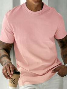 GRDR Men's Retro Minimalist Solid Color Washed Short Sleeve T-Shirt, Suitable For Summer Wear, Comfortable & Breathable, Leading Fashion - Pink - View 3