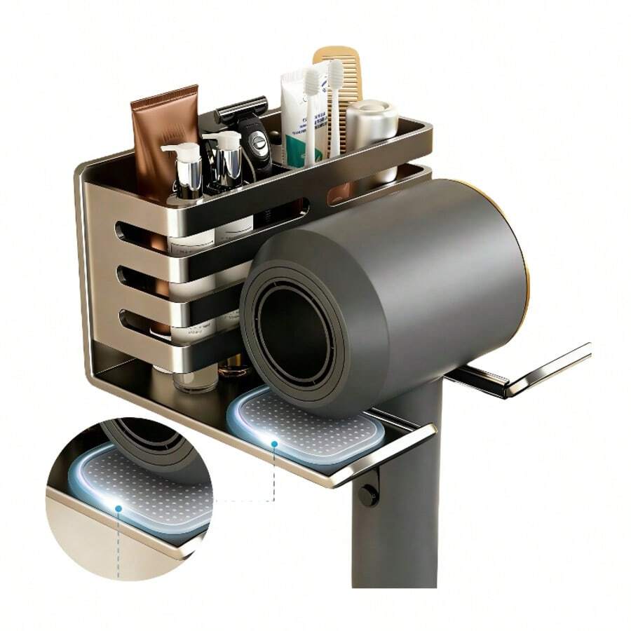 Giá đỡ máy sấy tóc gắn tường không cần khoan, giá đựng máy sấy tóc dùng trong phòng tắm. - màu đen - Xem 1
