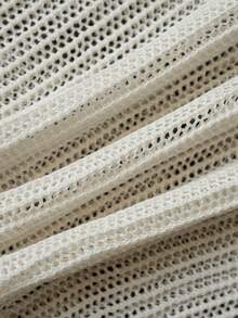 Summer New American Hot Girl Style One-Shoulder Asymmetric Mesh Knit Top – Cropped Cutout U-Neck With Drawstring Tie - Apricot - View 9