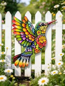 1 pieza Decoración de pared de colibrí de metal colorido - Perfecto para uso en interiores/exteriores, hogar, oficina, jardín exterior, patio, porche, decoración de valla exterior, decoración de fiestas y bodas - Ideal para fiestas de vacaciones, Día de la Madre, Acción de Gracias y también un regalo perfecto para familiares y amigos. Diseño plano 2D - colibrí - Ver 12