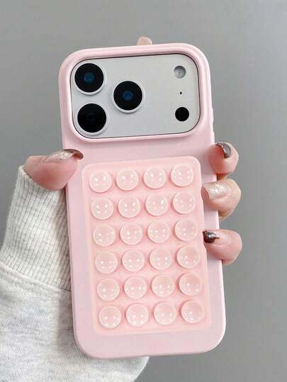 2pcs Set - Pink Suction Cup Holder + Minimalist Dopamine Pink Phone Case, Compatible With IPhone 17 Pro Max/17 Pro/17 Air/17/16 Pro Max/16 Pro/16/16 Plus/15/15 Pro Max/15 Pro/15 Plus/11/12/13/14 Pro Max/12 Pro/12 Pro Max/13 Pro/13 Pro Max/7 Plus/14 Pro/14 Pro Max/14 Plus, Soft Phone Case Design, Suitable For Men And Women