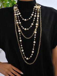 1 pieza Collar de perlas elegante y de moda de varias capas - Perla multicapa - Ver 4