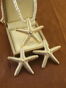 1 Set de Joyería Minimalista y Elegante con Collar y Aretes Asimétricos con Forma de Estrella de Mar para Mujeres, Popular para Comercio Transfronterizo - Juego de estrellas de mar de aleación de hierro - Ver 3