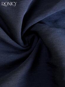 DONICY 藏蓝色夏季度假连衣裙，女士时尚露背吊带镂空中长连衣裙，飘逸裙摆，后背褶皱设计，优雅晚礼服 - 藏蓝色 - 查看 4