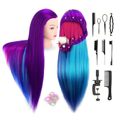 Human Body Model Headband Hair 29 Inches (Approximately 73.6 Cm) Doll Head For Hair Styling And Beauty Human Body Model Head For Weaving Practice Styling Hair Training Headband Holder (Purple Four-Color)