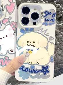 1个咬尾巴小狗保护壳，全包防震手机壳，适用于 11/12/13/14/15/16/17/PROMAX - 白色 - 查看 4