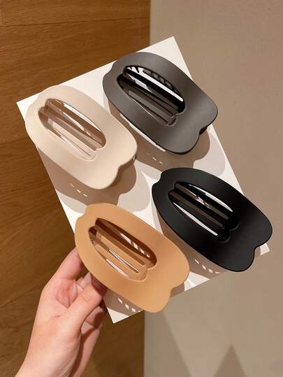 4pcs Women's Fashion Curved Flat Heart & Abalone Hair Clips, Flat Design Won't Hurt Hair, Suitable For Casual, Party, Work, Great Gift, Beach Vacation, Practical Item!