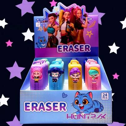 Hasbro Bộ tẩy rút gọn hình nhân vật hoạt hình KPOP Witch Hunters dễ thương, thiết kế dạng vali xách tay, chất liệu tốt và tẩy sạch, thích hợp làm quà sinh nhật, Giáng sinh, Lễ Tạ ơn, quà tặng cho người hâm mộ K-Pop, văn phòng phẩm cho học sinh và quà tặng ngày lễ.