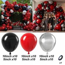 116Pcs Red Black Balloon Arch Garland Kit,With Latex Silver Metallic Balloon Set For Birthday Baby Shower Engagement Movie Night Graduation Anniversary Valentines Day Party Decor. - Multicolor - View 9