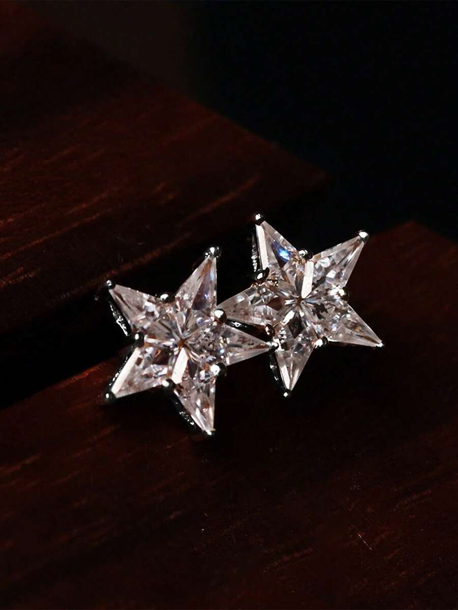 1 Pair S925 Sterling Silver Petite Cute Star Stud Earrings, Casual Daily Wear For Students, Minimalist Delicate Sweet Star Cartilage Earrings, Girlfriend Gift - Star - View 1