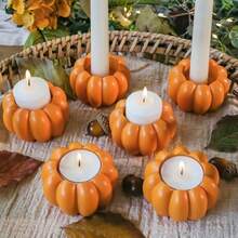 Kate Aspen 2 en 1 Pumpkin Candle Holder Set Orange Fall Taper Tealight and Votive Candle Candle Holder Pumpkin Table Centerpiece decoración de Vela de Otoño Halloween portavelas Juego de 6 - Naranja - Ver 1