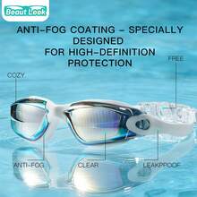 Professionelle Racing Schwimmbrille mit geringem Strömungswiderstand, stromlinienförmiges Design, komfortabel und hautfreundlich, hochauflösende beschlagfreie wasserdichte Erwachsenen-Trainings-Schwimmbrille - Weißer Rahmen mit Goldplattierung [Antibeschlag-Schwimmbrille] - Übersicht 2