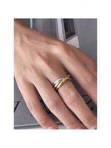Classic Minimalist Three-Tone Titanium Steel Ring Set For Women (No Box) - 彩色 - 查看 2