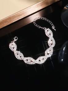 3pcs Set Elegant Necklace, Earrings, Bracelet, Floral Design With Rhinestones, Suitable For Women's Daily Wear, Weddings, Parties And Other Occasions - White - View 5