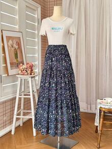 女士全印花涤纶半身裙，优雅休闲，适合度假、居家、日常、旅行、约会等各种场合，四季皆宜，尤其适合春季穿着。 - 藍紫色 - 查看 7