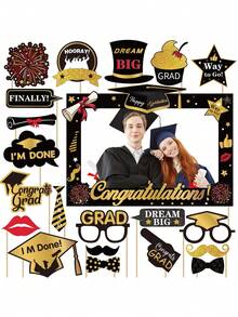 1/19/20件 2026 毕业照相亭道具，黑色金色毕业照相道具框和毕业照相亭道具，有趣的毕业派对自拍道具，大学毕业生自拍相框。 - 拍照道具 - 查看 1