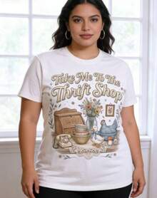 Camiseta estampada "Llévame a la tienda de segunda mano", diseño vintage de ganso - Blanco - Ver 1