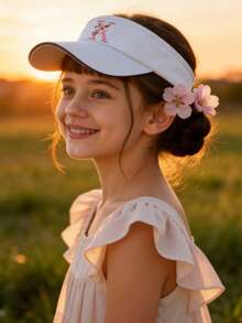 1pc Kids White A-Z Letter Brim Sun Hat, 1pc Adjustable Kids UV Protection Sports Sun Hat, Breathable Golf Tennis Running Cap - White - View 4