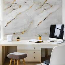 1pc White Marble Pattern Waterproof Self-Adhesive Sticker, Oil-Proof Easy Clean Kitchen Cabinet Countertop Splash Guard Sticker, Removable Wall Sticker, Wallpaper, Spring Home Decor, Holiday Decoration Sticker Gift Birthday Graduation - Platinum 107 - View 3