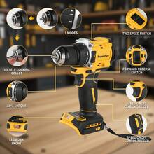 SuperPan SP805 Brushless Cordless Drill/Driver, Multifunctional Rechargeable Power Drill For Home Use, Industrial Grade Handheld Drilling & Screwdriving Tool, Bare Tool Version - Yellow - View 3