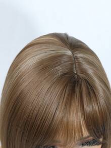 12-Inch Short Wavy Bob Wig With Bangs - Layered Golden Blonde Bob Wig With Bangs, Short Hair, Natural Ombre Golden Straight Hair, Heat Resistant Synthetic Wig Suitable For Caucasian Women - Multicolor - View 12