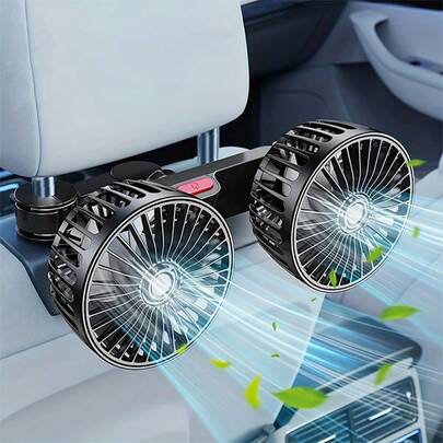 Ventilador montado en el coche, con 2 cabezales, 3 velocidades, rotación de 360 grados, conexión USB, base fija, apto para la mayoría de modelos de coche