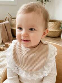 4件套婴儿U型围兜，蕾丝边罗纹设计，按扣闭合，女婴配件 - 彩色 - 查看 6