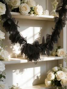 1pc Black Floral Hanging Wreath, Gothic Romantic Wreath Decor, Dark Aesthetic Party Backdrop Wall Ceiling Curtain Arch Staircase Handrail Decor For Halloween Wedding Anniversary Photography Studio Home Living Room Bedroom Dining Room Fireplace Window Porch Garden Event Engagement Rustic Vintage Indoor Outdoor Decoration - Multicolor - View 3