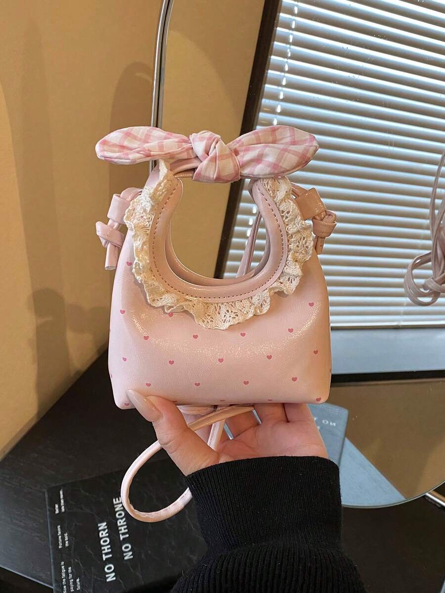Korean Style Cute Mini Lace Dumpling Bag, New Versatile Girl's Ins Style Niche Handheld Shoulder Crossbody Bag