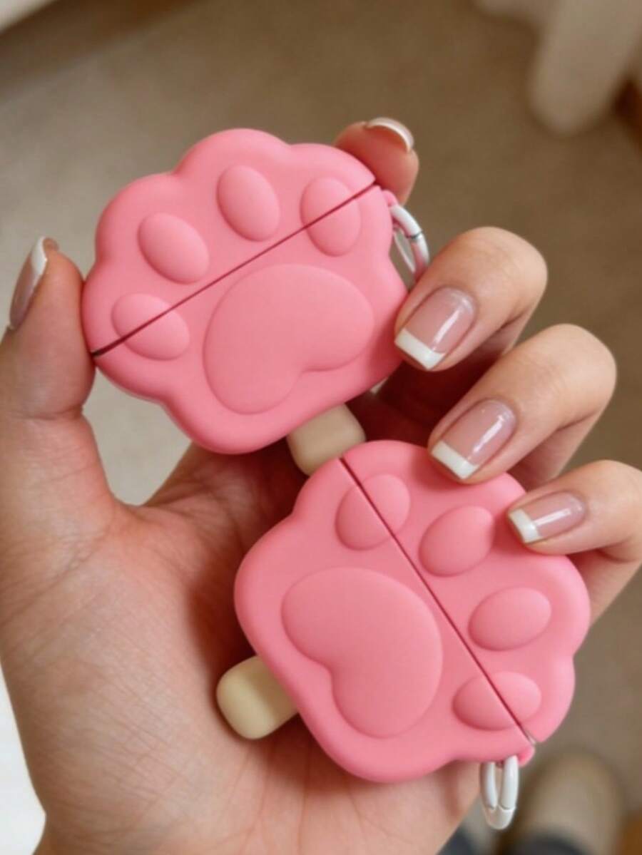 1pc 3D Cat Paw Popsicle 4th Gen/ Pro 3rd Gen Protective Case, New Apple Wireless Bluetooth Earphone Case, Cute Cartoon 1/2 Gen Earphone Cover, Pro 2nd Gen Anti-Drop Earphone Box (Earphones Not Included) - Pink - View 1