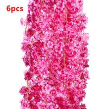 6pcs/Set 5.9ft Artificial Cherry Blossom Flower Garland Hanging Vine, Suitable For Spring Home Room Wedding Party Decor - Multicolor - View 21