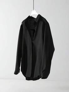 Women's Daily Commute Oversized Button Down Shirt 2026 Fall Spring Lapel Neck Long Sleeve Loose Fit Longline Shirt For Office Wear Layering Outing - Black - View 3