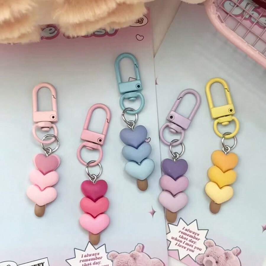 2/4/6pcs Valentine's Day Heart Shaped Keychain Set | Resin Ombre Heart Design With Alloy Lobster Clasp, Romantic Gift For Girlfriend/Couples, Cute Bag Charm Decoration, Small Gift For Her - Keychain - View 1