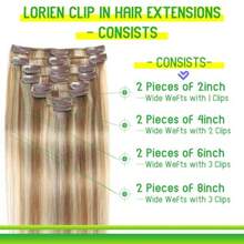 LORIEN Clip in Hair Extensions Real Human Hair Clip in 100% Brazilian Remy Human Hair Extensions 8pcs Per Set with 18 Clips Double Weft 18 Inch 100g 16/22 Light Blonde to Golden Blonde - 16/22 Rubio claro con reflejos rubio dorado - Ver 4