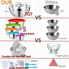 Mixing Bowls Set 22PCS Large Stainless Steel Mixing Bowl with Lids Set Large Nesting Bowls 7/6/4.5/3.5/2.5QT Measuring Cups and Spoons Baking Storage Metal Bowl for Kitchen Prep Supplies - Juego de cuencos para mezclar ColorFull - Ver 6