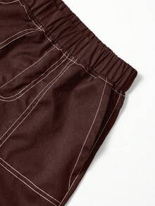 1 pieza Pantalones cargo minimalistas vintage para adolescentes varones, adecuados para entrenamiento, actividades al aire libre, primavera/otoño - Marrón - Ver 6