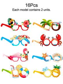 8/16 Pairs Hawaiian Tropical Party - Beach Themed Photo Booth Props, Summer Element Design, Feather-Free, Universal Size, Wholesale Hawaiian Party Glasses, Beach Party Paper Gifts, Hawaiian Party Glasses, Tropical Party Photo Props, Party Costume Accessories, Summer Beach Party Supplies - A - View 12