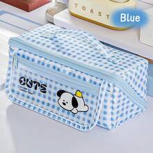 1pc Cute Large Capacity Plaid Check Dog Pencil Case, Cartoon Multifunctional Stain Resistant Stationery Bag, Flip-Top Magnetic Buckle Stationery Pouch Clear Transparent Front Pocket For Primary School Students - Multicolor - View 15