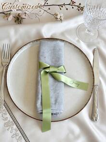 Personalized Ribbon Place Setting, Custom Name Bow Wedding Dining Table Decor | Satin Napkin Tie | Wedding Place Setting Bow | Plate Bow Name Tag - Multicolor - View 5
