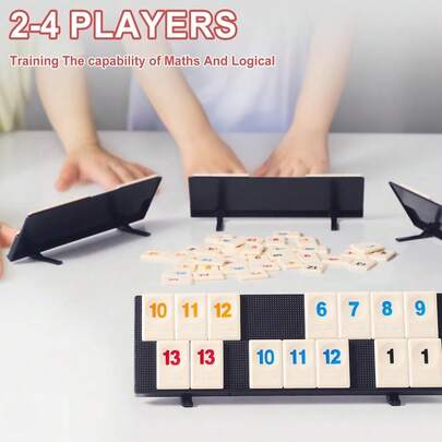 拉米牌游戏套装（含4个牌架），106片装拉米牌游戏套装（含便携盒），拉米牌旅行套装（含4个牌架），适合家庭、青少年和成人的经典棋盘游戏，益智解谜游戏