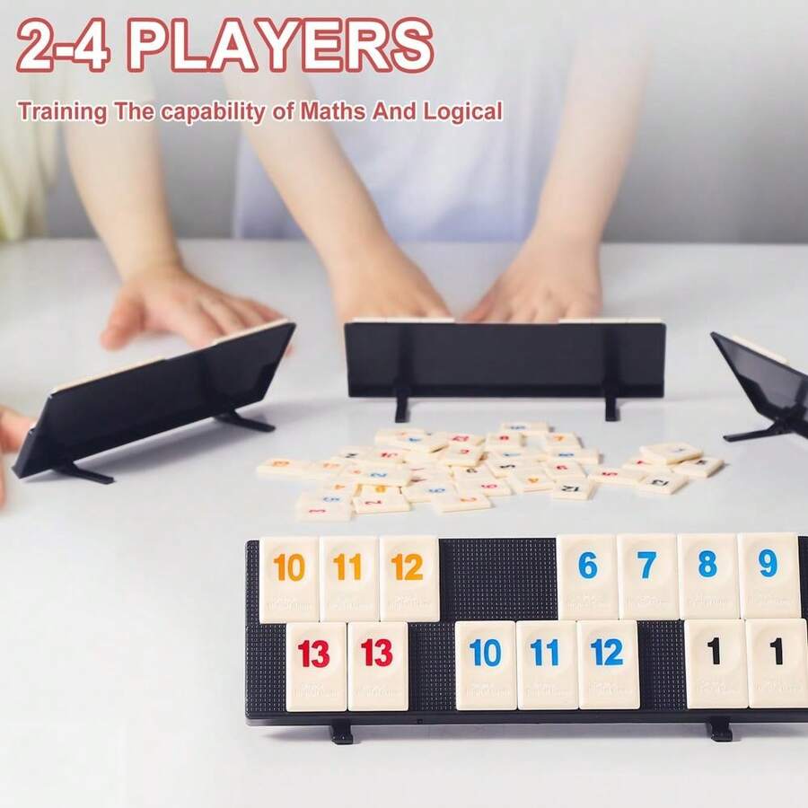 Rummy Tile Game Set (Includes 4 Tile Racks), 106pcs Rummy Tile Game Set (Includes Portable Case), Rummy Tile Travel Set (Includes 4 Tile Racks), Classic Board Game For Families, Teens And Adults, Puzzle And Brain Teaser Game - Multicolor - View 1