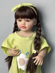 55cm/22in Soft Silicone Full Body Realistic Doll, Lifelike Newborn Princess Baby Doll Doll, Birthday Gift For Girls (Partially Random) - Green - View 4