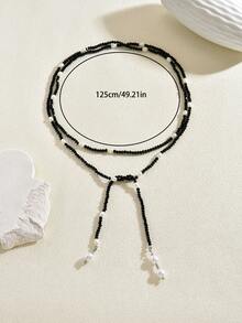 1 pieza Collar largo con cuentas de perlas estilo europeo y americano, cadena de clavícula multicapa, adecuado para ocasiones casuales, de viaje, diarias y de fiesta - Collar largo con cuentas - Ver 5